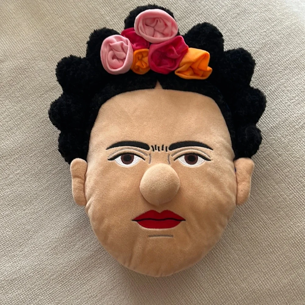 FRIDA KAHLO Colorful Plush Velour Pillow with Floral Headband